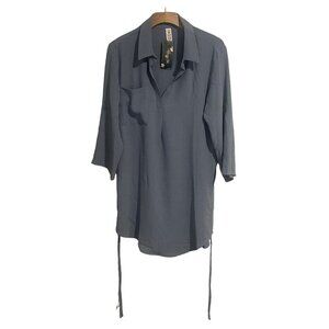 Blooming Jelly Blouse Womens Medium Light Blue V Neck Peasant Tunic Chiffon NEW